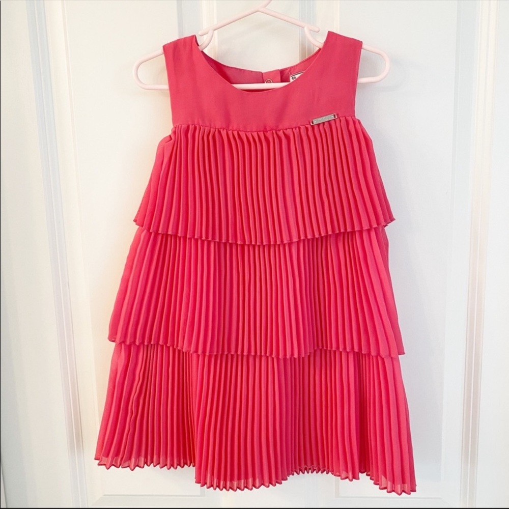 MAYORAL FUSHIA PLEATED TRIPLE TIER PARTY DRESS. SIZE 4.
